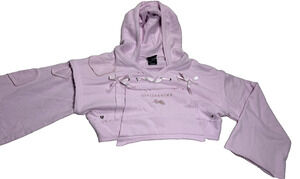 Civil Regime Ltd Edi Pink Cropped Hoodie Ribbons Heart Studs Streetwear Sz Small